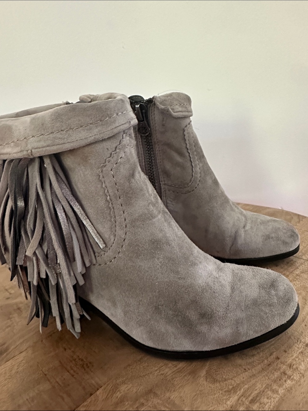 Preowned Women’s Sam Edelman Suede Fringe Ankle Boots - Gray